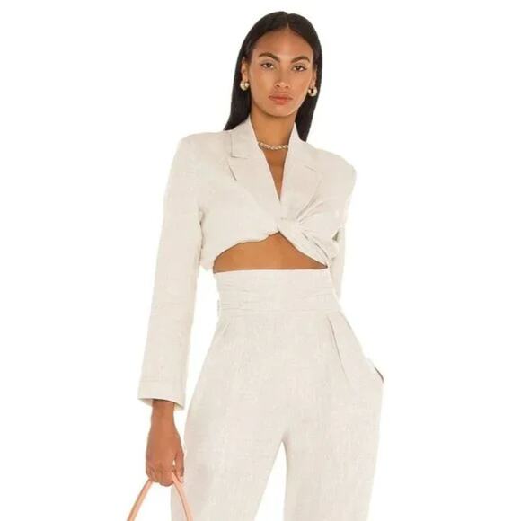 Nonchalant Cecilia Jacket Twist Front 100%  Linen Crop Top Beige Oat Classy M - Picture 1 of 9
